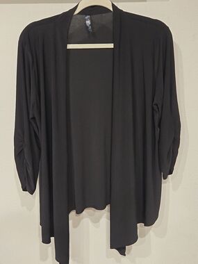 Ashley Blue Black Open-Front Draped Cardigan